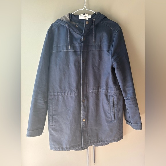 Topman Khaki Navy Hooded Jacket Parka Coat Mens Size Extra Medium - Picture 1 of 8